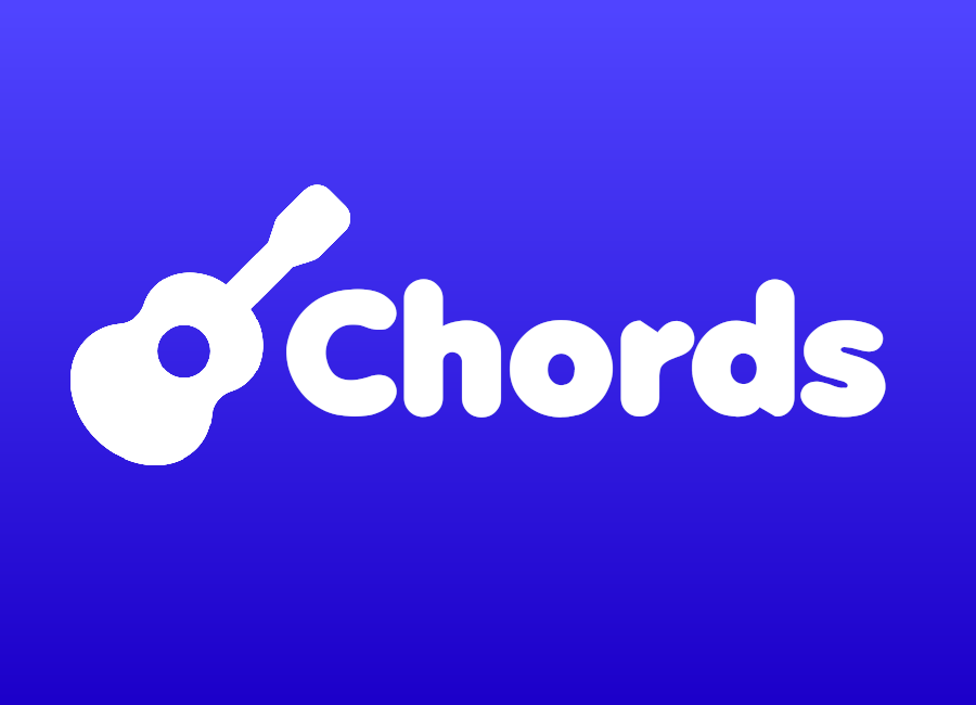 The Chords logo - a white guitar with the word "Chords" in bubble font, on a blue background.